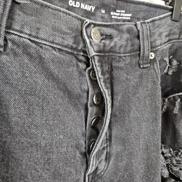 Old Navy Slouchy Straight Cropped Distressed High Rise Jeans Sz 14 Washed Black - Picture 5 of 11
